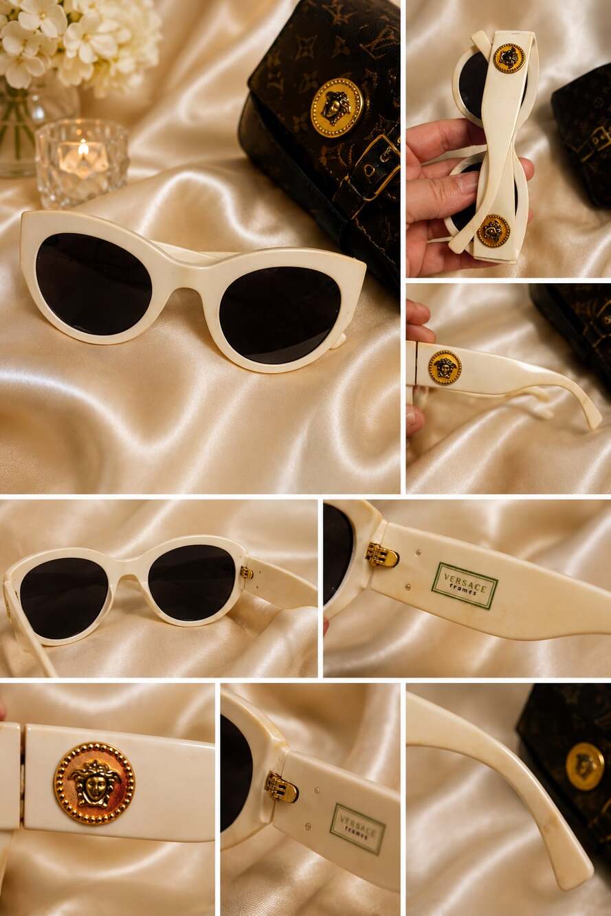 Versace Frames Ivory Cat-Eye Sunglasses with Medusa Logo